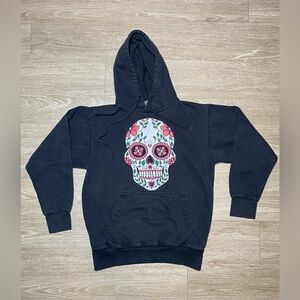 Men's Size SMALL Vintage Black‎ Skull Printed Pullover Hoodies Brand *Pre-Owned*